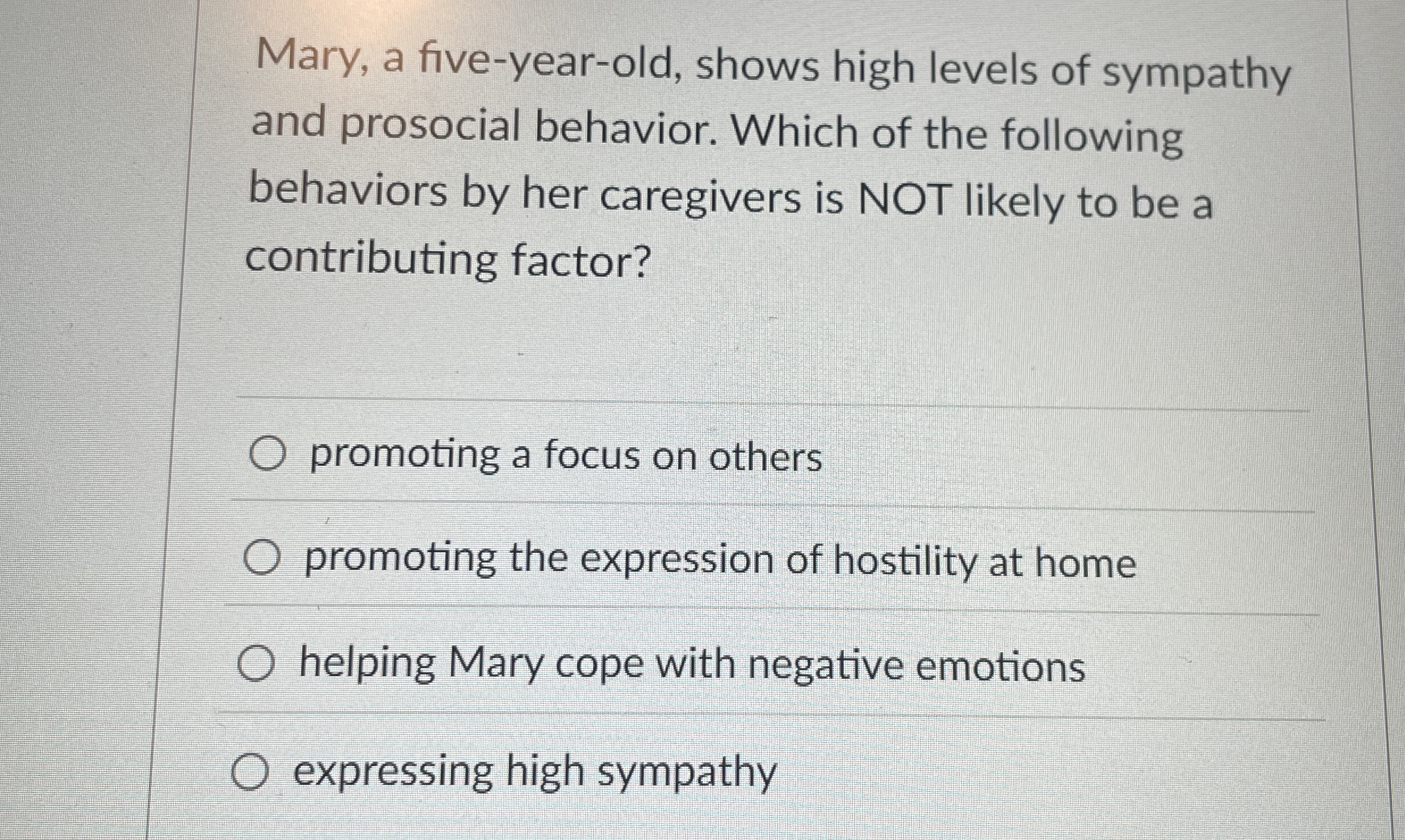 Solved Mary, a five-year-old, shows high levels of sympathy | Chegg.com