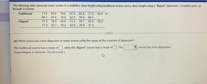 Solved The following data represent exam scores in a | Chegg.com