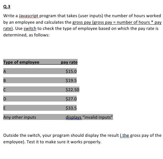 Solved Q.3 Write a Javascript program that takes (user | Chegg.com
