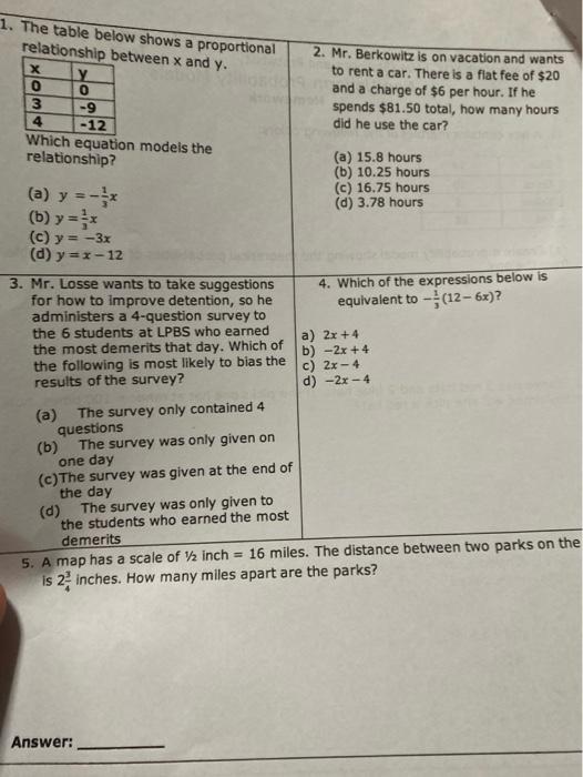 Solved 1. The Table Below Shows A Proportional Relationship | Chegg.com