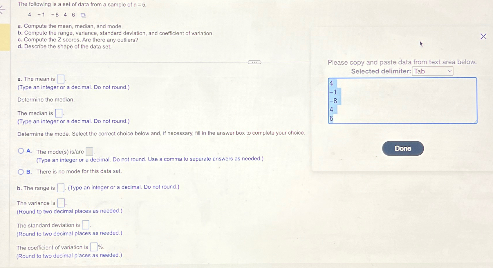Solved The following is a set of data from a sample of | Chegg.com