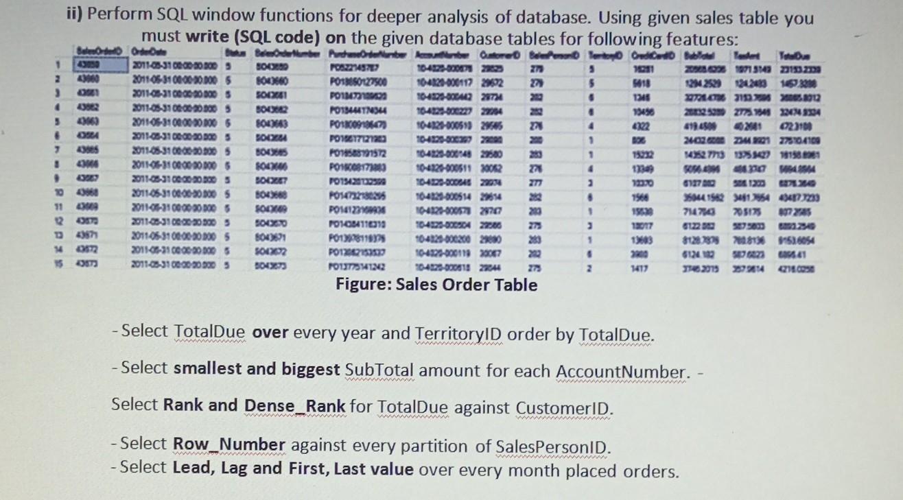 Solved 1 2 3 4 ii) Perform SQL window functions for deeper | Chegg.com