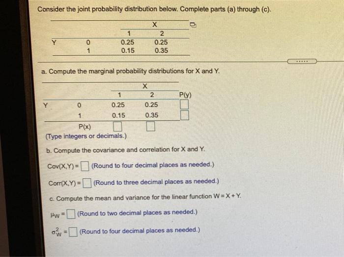 Solved Consider the joint probability distribution below. | Chegg.com