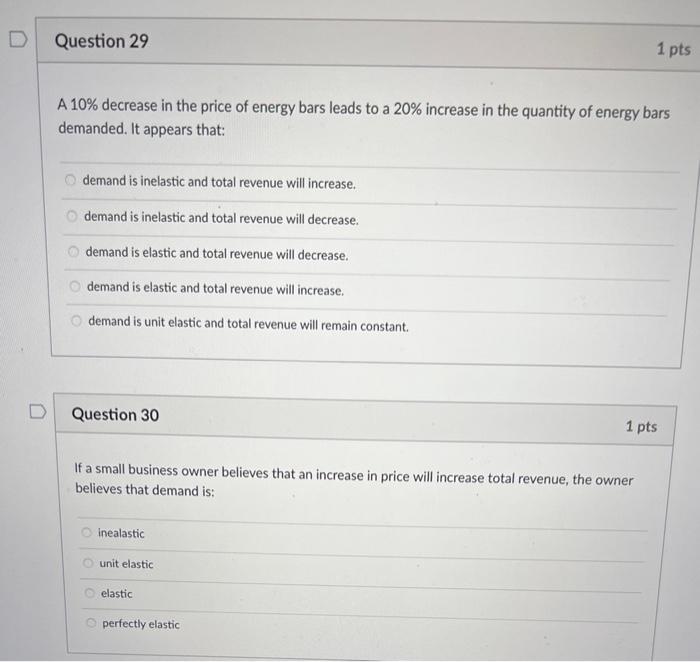 Solved Question 29 1 pts A 10% decrease in the price of | Chegg.com