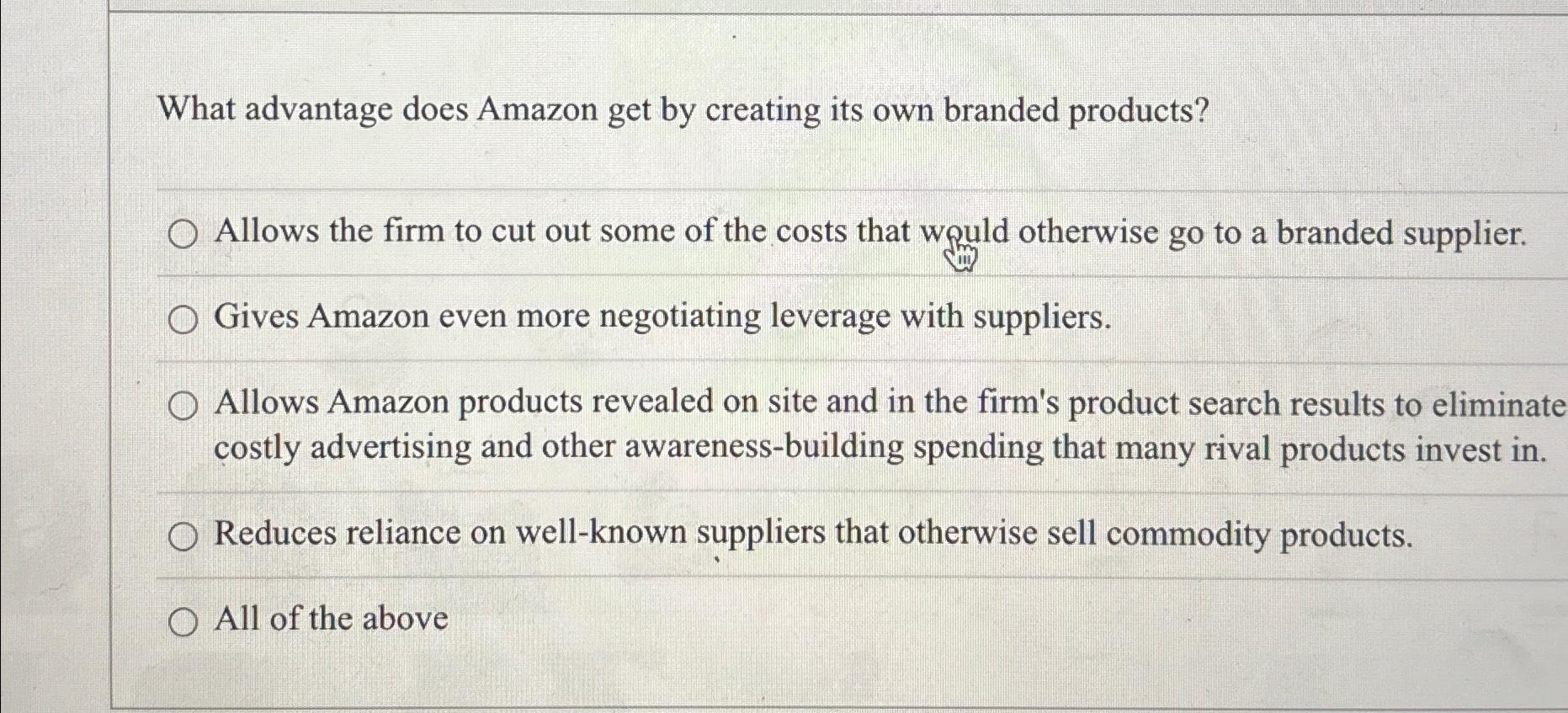 Solved What advantage does Amazon get by creating its own