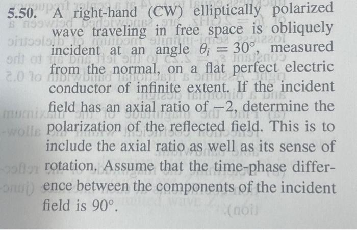 Solved 5.50. A right-hand ( CW) elliptically polarized wave | Chegg.com