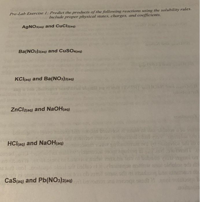 Solved Pre-Lab Exercise 1: Predict the products of the | Chegg.com