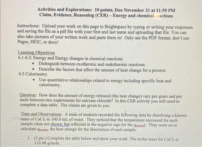 Activities and Explorations: 10 points, Due November | Chegg.com