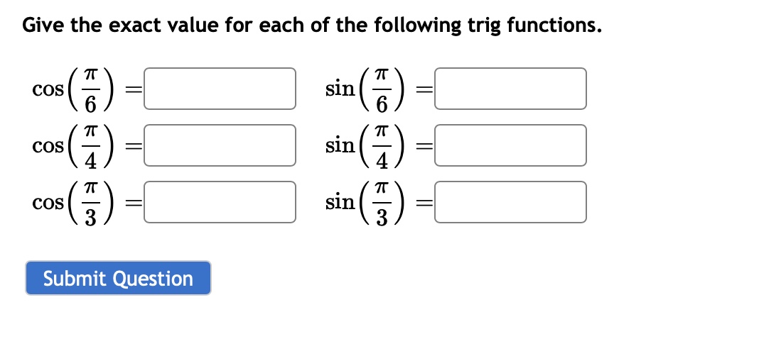 Solved Give the exact value for each of the following trig | Chegg.com