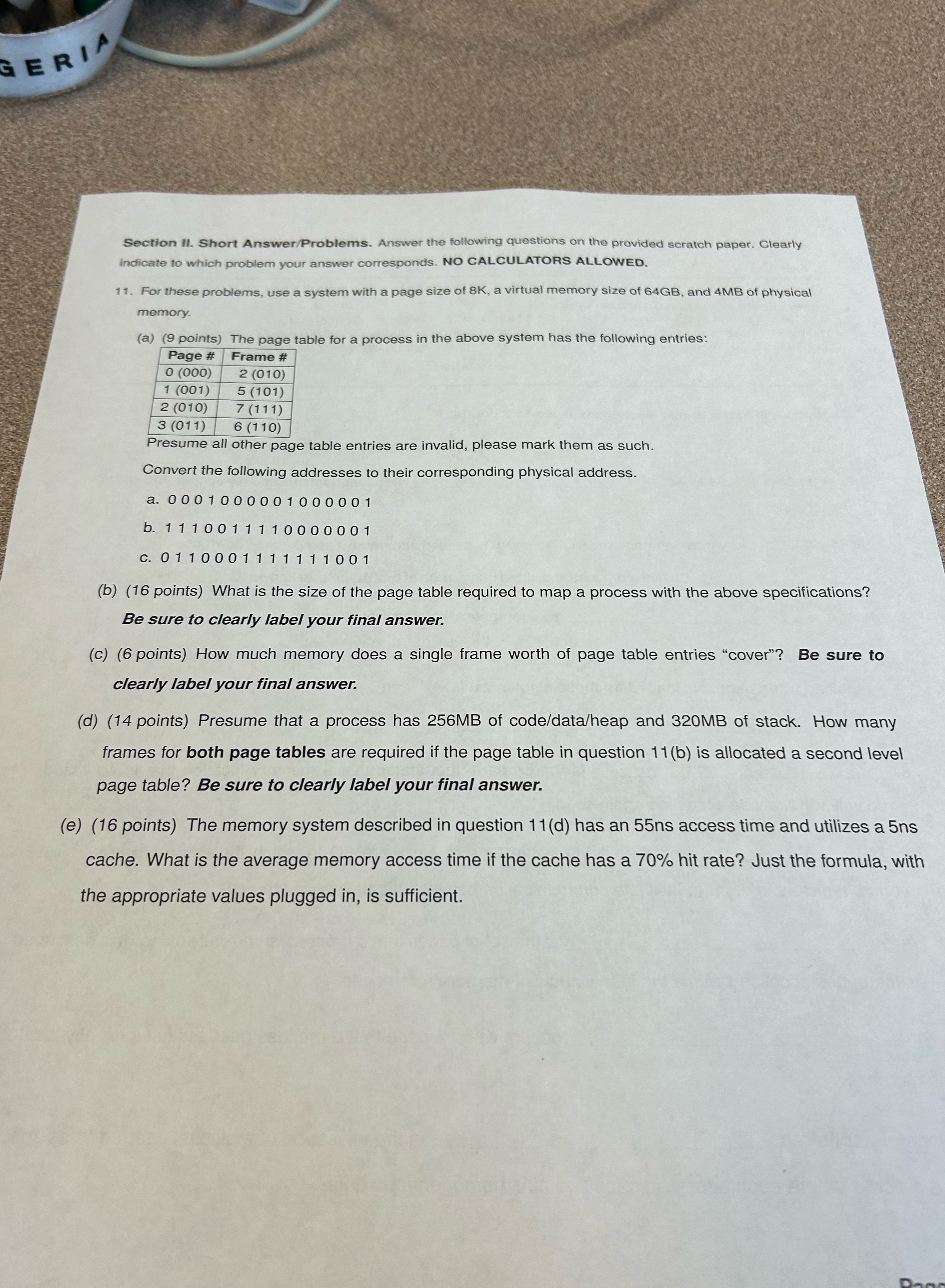 Solved Section 11. ﻿Short Answer/Problems. ﻿Answer the | Chegg.com