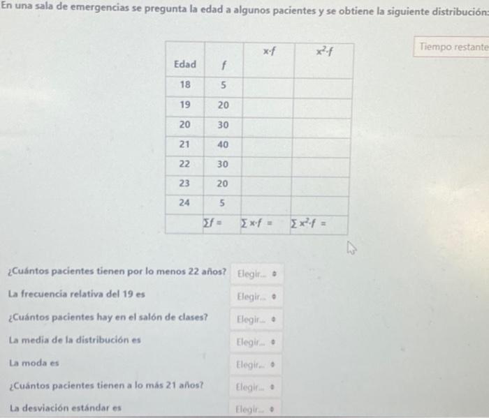 En una sala de emergencias se pregunta la edad a algunos pacientes y se obtiene la siguiente distribución