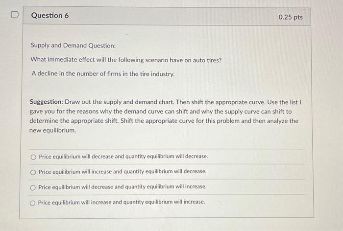 Solved Supply and Demand Question: What immediate effect | Chegg.com