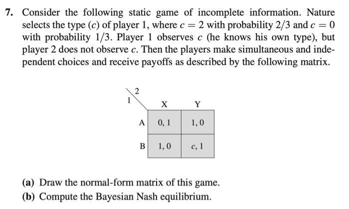 Solved 7. Consider The Following Static Game Of Incomplete | Chegg.com