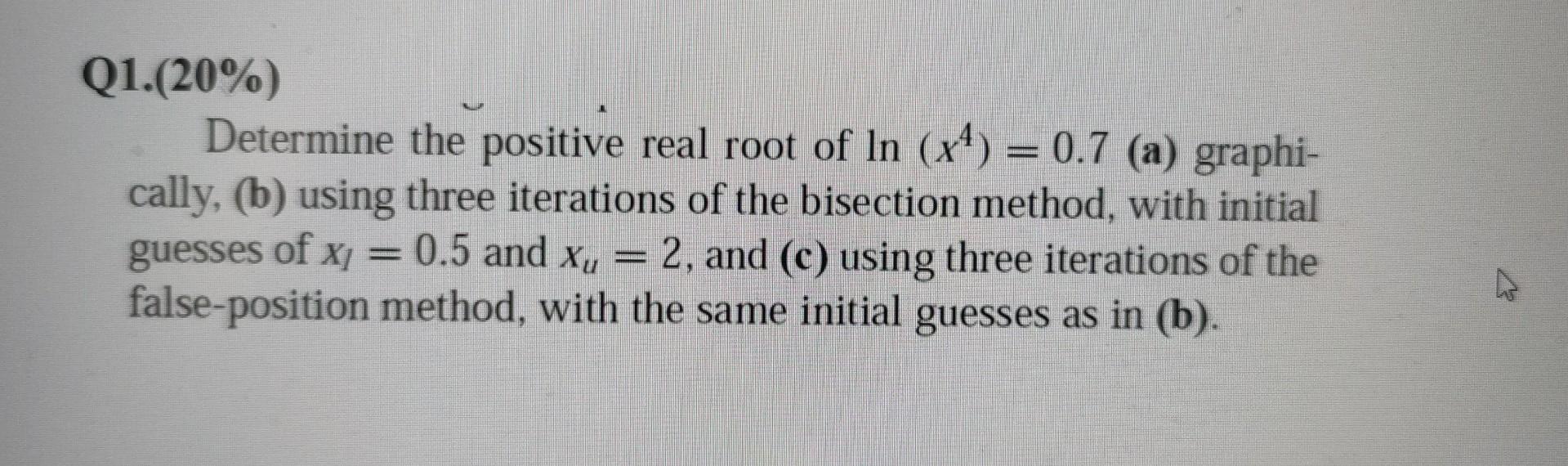 Solved Q1. (20) Determine the positive real root of