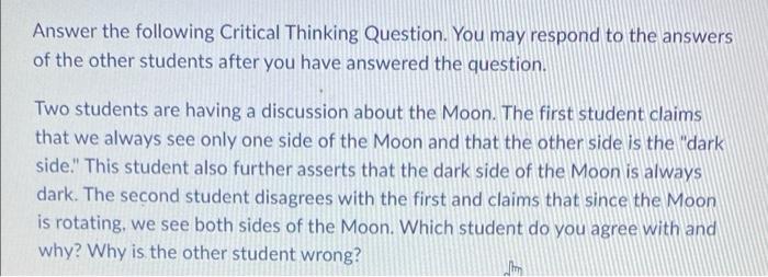 Solved Answer The Following Critical Thinking Question. You | Chegg.com