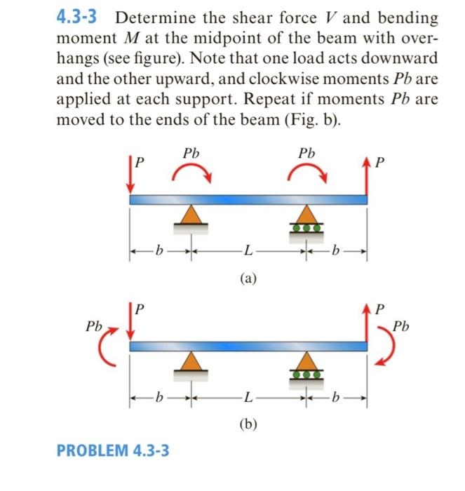 Solved 4.3-3 Determine the shear force V and bending moment | Chegg.com