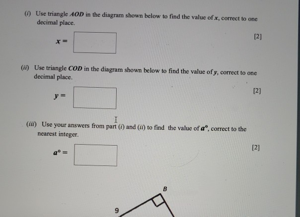 Solved () Use Triangle AOD In The Diagram Shown Below To | Chegg.com