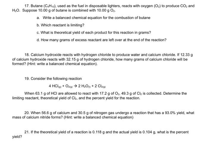 Solved 17. Butane (C4H10), used as the fuel in disposable | Chegg.com