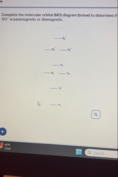 Solved Complete the molecular orbital (MO) ﻿diagram (below) | Chegg.com