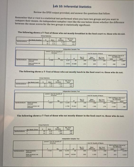 Solved Lab 10: Inferential Statistics Review the SPSS output | Chegg.com