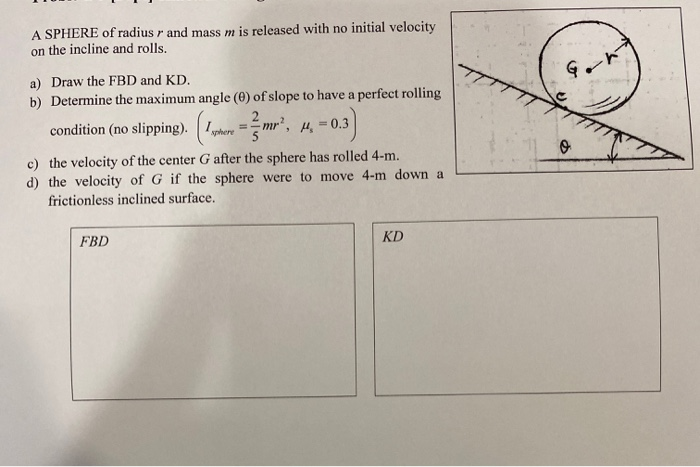 Solved A SPHERE of radius r and mass m is released with no | Chegg.com