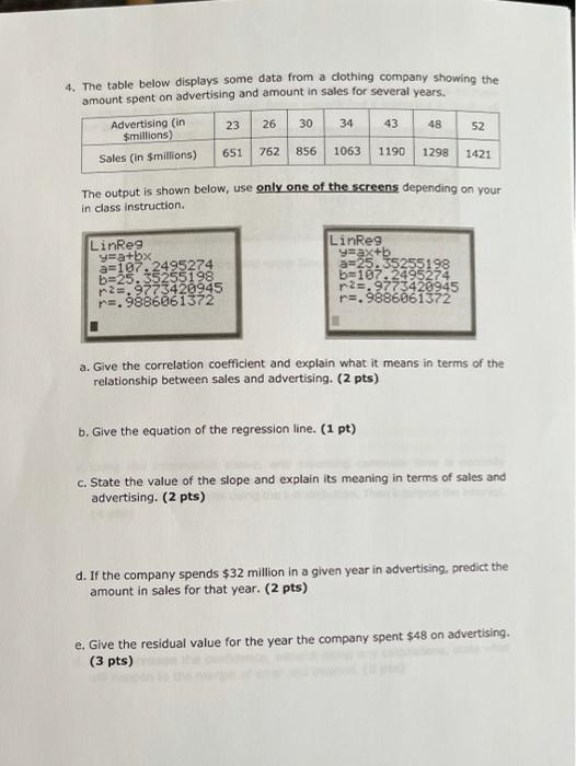 Solved 52 4. The table below displays some data from a | Chegg.com