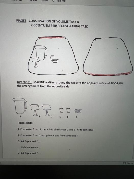 Solved PIAGET CONSERVATION OF VOLUMETASK EGOCENTRISM Chegg
