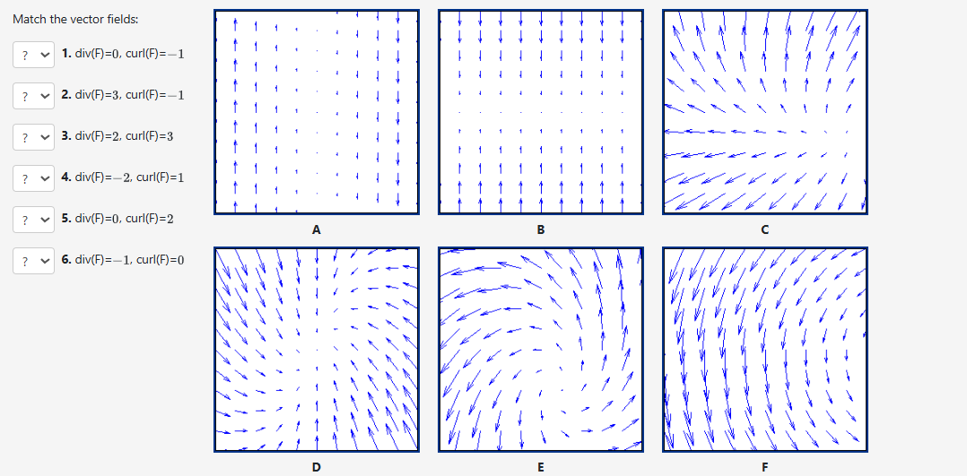 Solved Match the vector fields: div(F)=0,curl(F)=-1 | Chegg.com