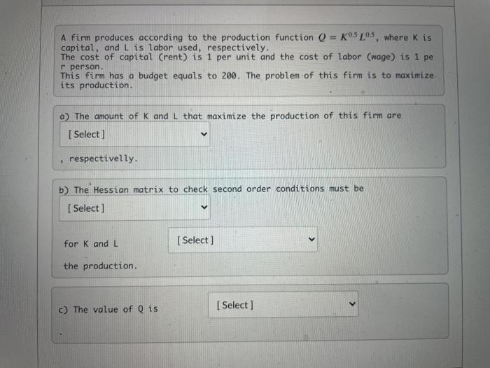 Solved A firm produces according to the production function | Chegg.com