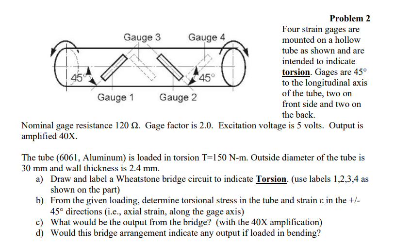 Solved Problem 2Four strain gages aremounted on a hollowtube | Chegg.com