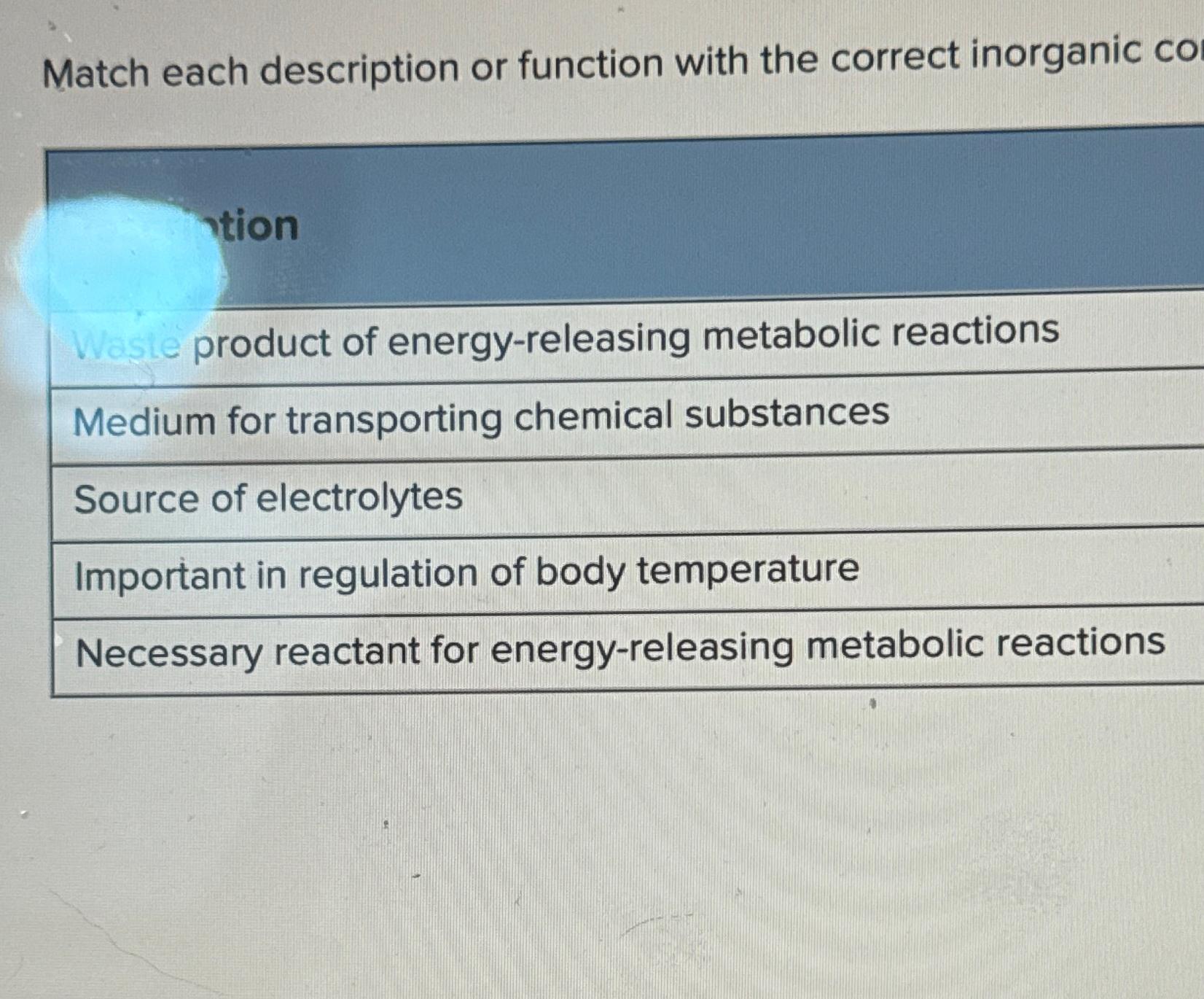 Solved Match Each Description Or Function With The Correct