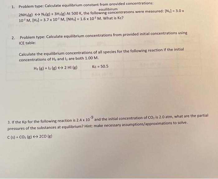 Solved 1. Problem type: Calculate equilibrium constant from | Chegg.com