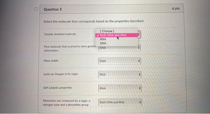 Solved D Question 5 6 pts Select the molecule that | Chegg.com