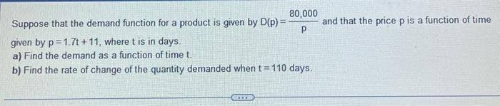Solved Suppose that the demand function for a product is | Chegg.com