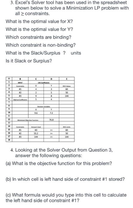 Solved 4. Looking at the Solver Output from Question 3, | Chegg.com