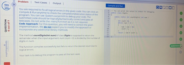 Solved Problem ! Test Cases 1 Output (913) Comple and Run | Chegg.com