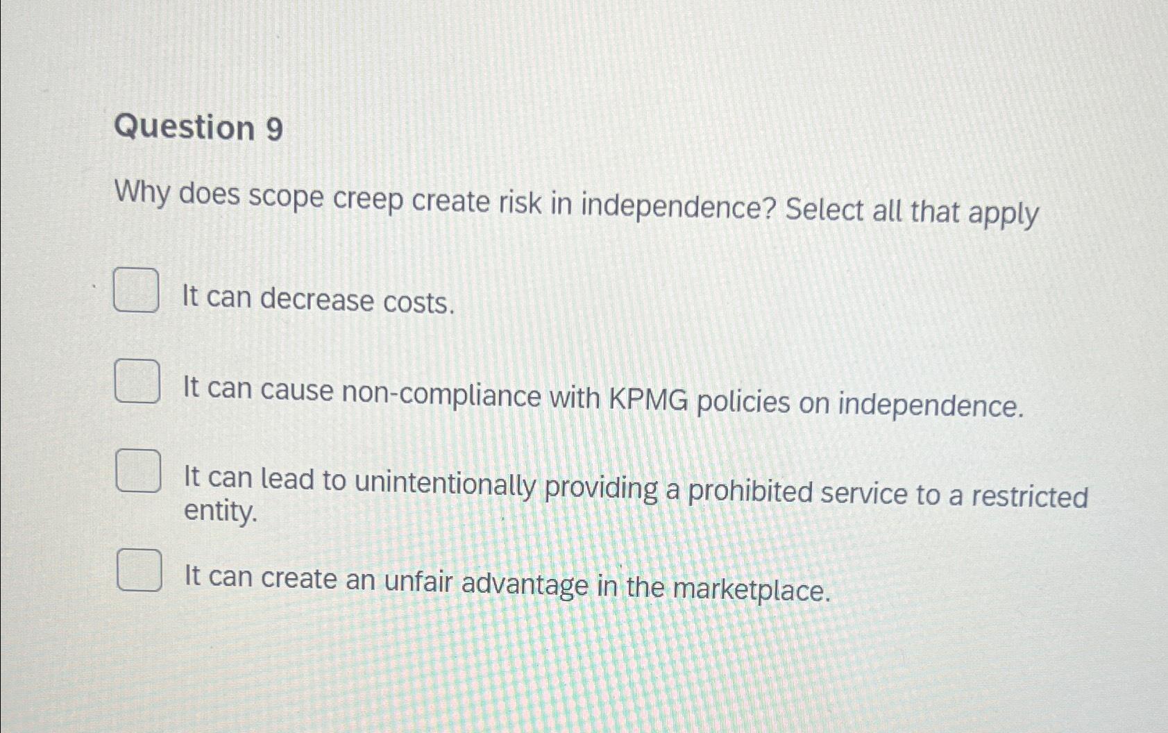 Solved Question 9Why does scope creep create risk in | Chegg.com