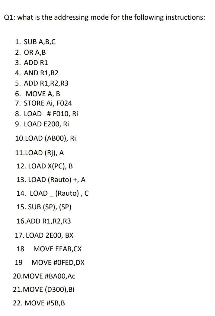 Solved Q1: what is the addressing mode for the following | Chegg.com