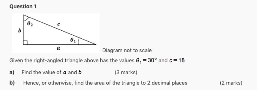 Solved Question 1 02 b 01 Diagram not to scale Given the | Chegg.com