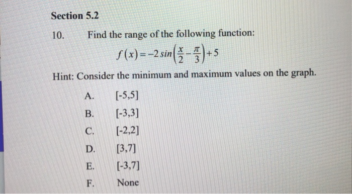Solved Section 5.2 10. Find the range of the following | Chegg.com