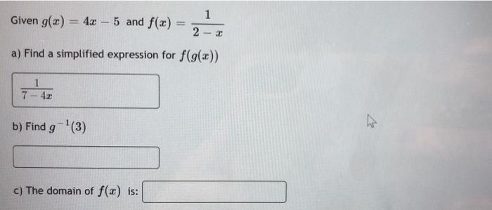 Solved 1 Given g(x) = 4x 5 and f(x) 2 2 a) Find a simplified | Chegg.com