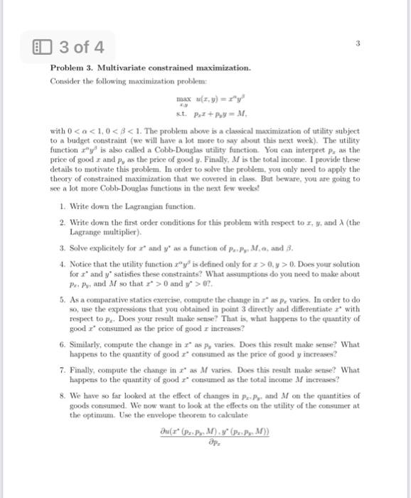 Solved Problem 3. Multivariate Constrained Maximization. | Chegg.com