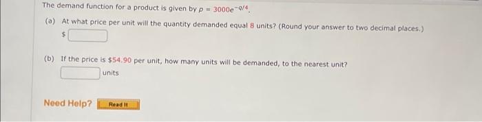 Solved The demand function for a product is given by p = | Chegg.com