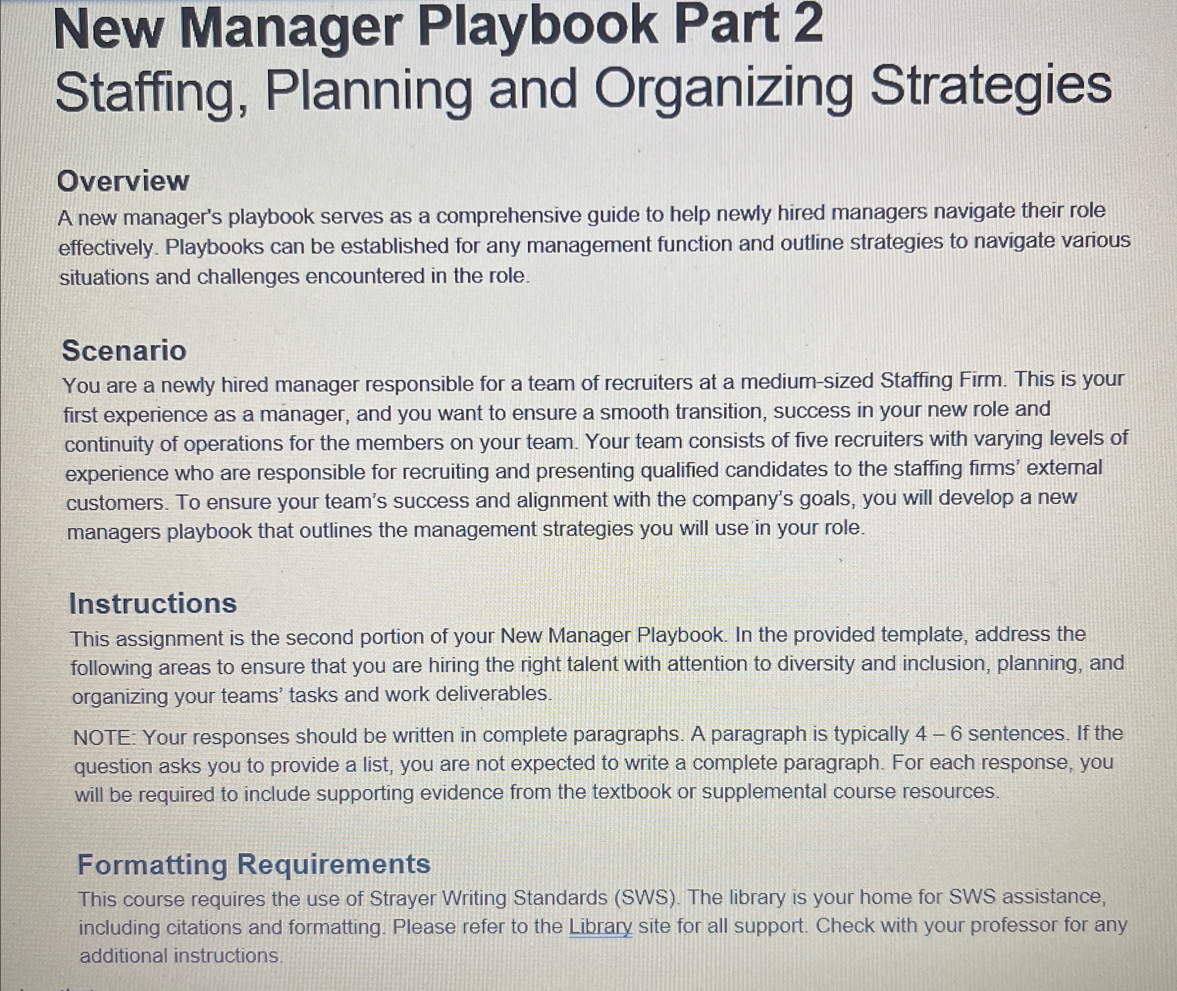 Solved New Manager Playbook Part 2 ﻿Staffing, Planning and | Chegg.com