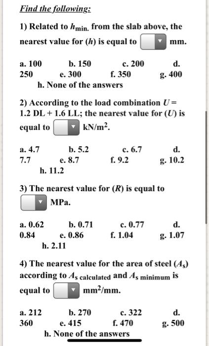 Solved For the following one-way solid slab, if the dead | Chegg.com