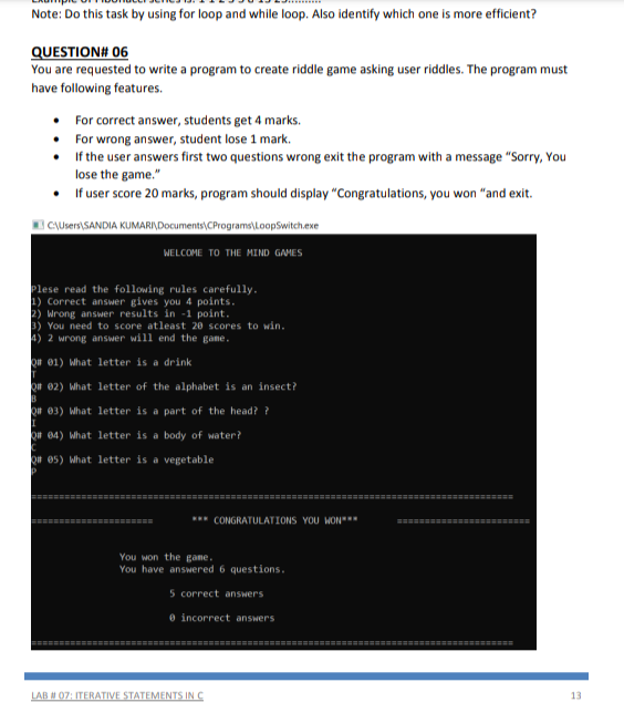 Solved Note: Do this task by using for loop and while loop. | Chegg.com
