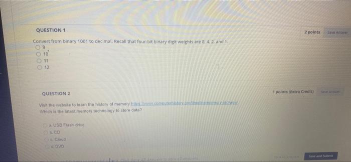 Solved QUESTION 1 2 Points Save Answe Convert From Binary | Chegg.com