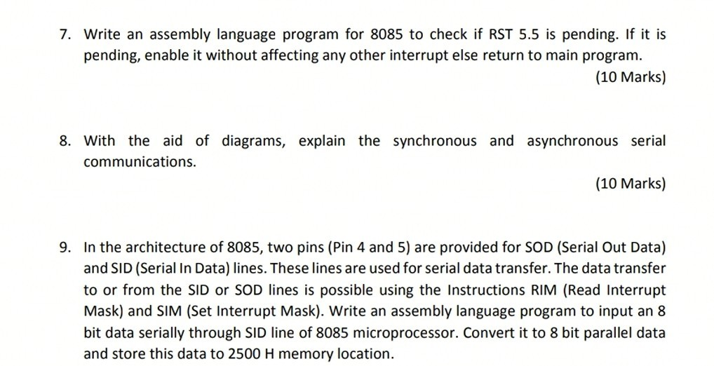 Solved 7. Write An Assembly Language Program For 8085 To | Chegg.com