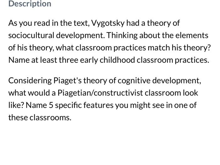 Examples of vygotsky discount theory in the classroom