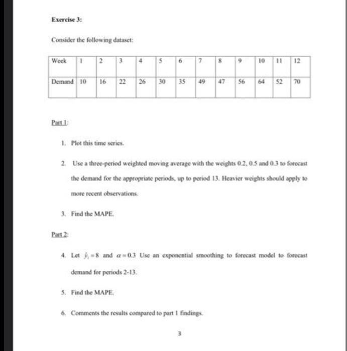 Solved Exercise 3: Consider the following dataset: Week 1 4 | Chegg.com